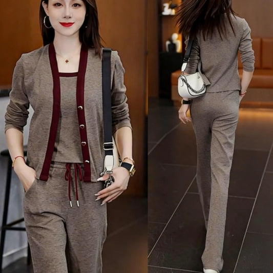 Cardigan Camisole And Wide-leg Pants Three-piece Set