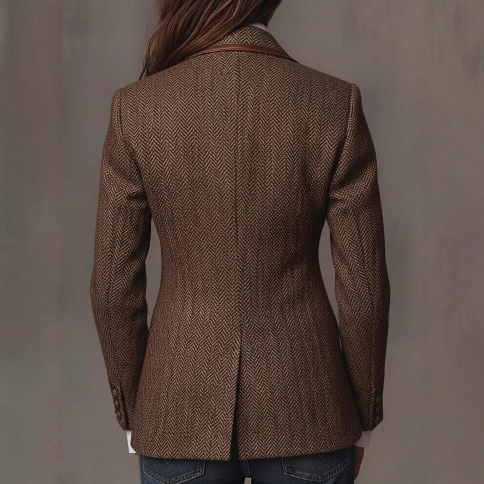 French Retro Color-Block Wool Coat With A Suit Collar