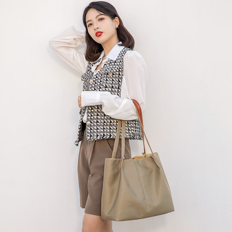 Stor Kapacitet One-shoulder Casual Lærred Tote Taske Dame Skuldertaske Vandtæt Oxford Stof