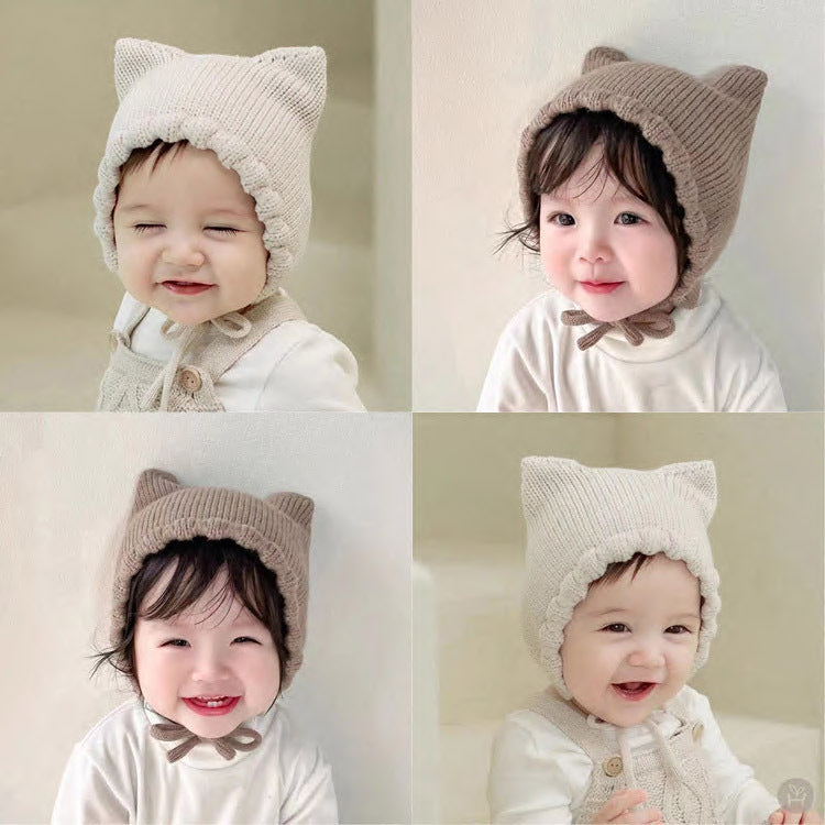 Double Angle Cute Earflaps Baby Woolen Cap Knitted Hat