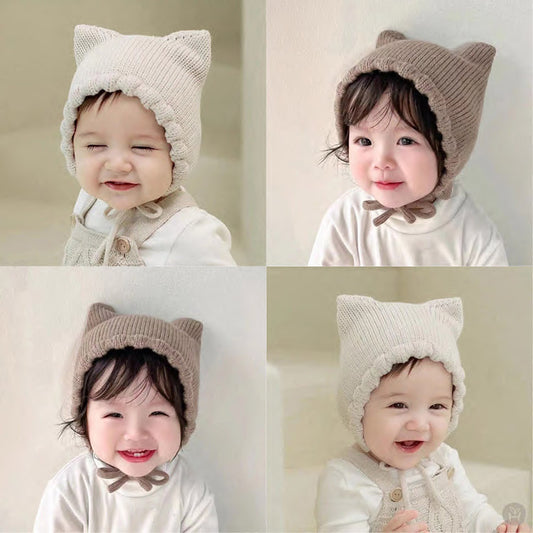 Double Angle Cute Earflaps Baby Woolen Cap Knitted Hat
