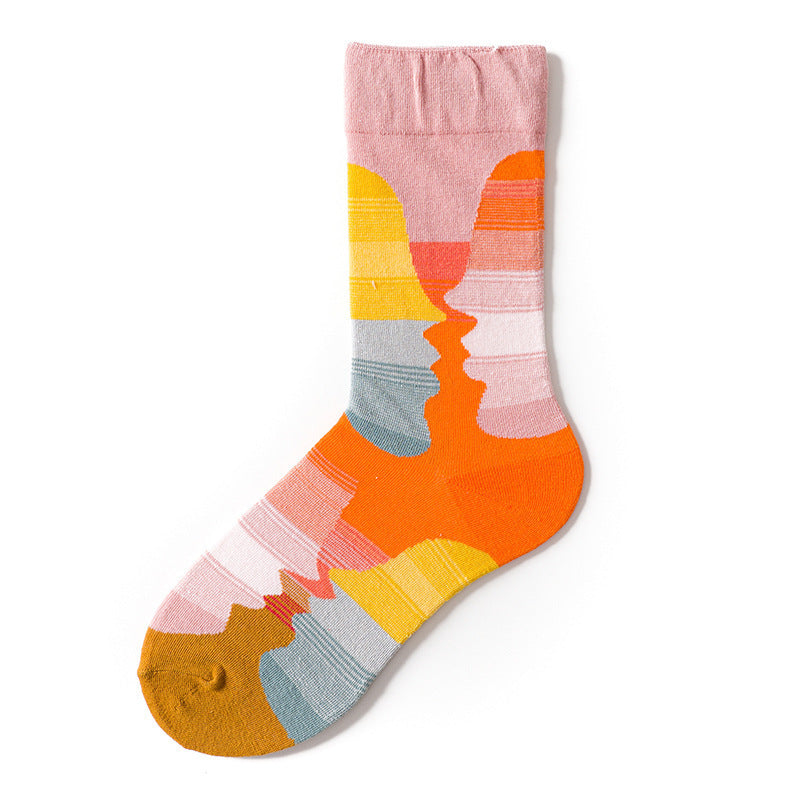 Trendy Mid-calf Length Socks Preppy Style Stockings Artistic Illustration Socks