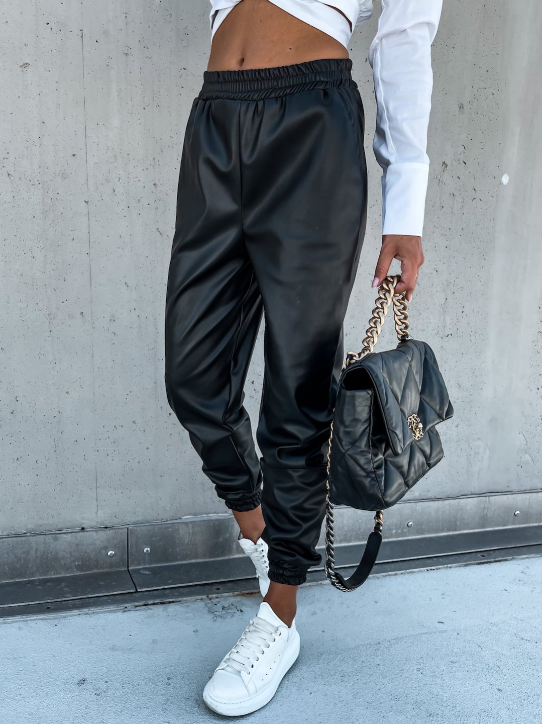 Temperament Mid-length Casual Leather Pants Pocket Women