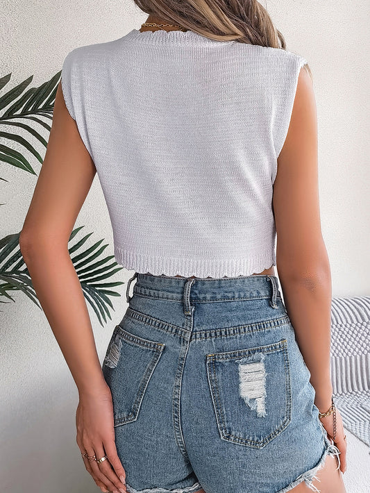 Women S Leaf Hollow Out Cropped Knit Vacation Top