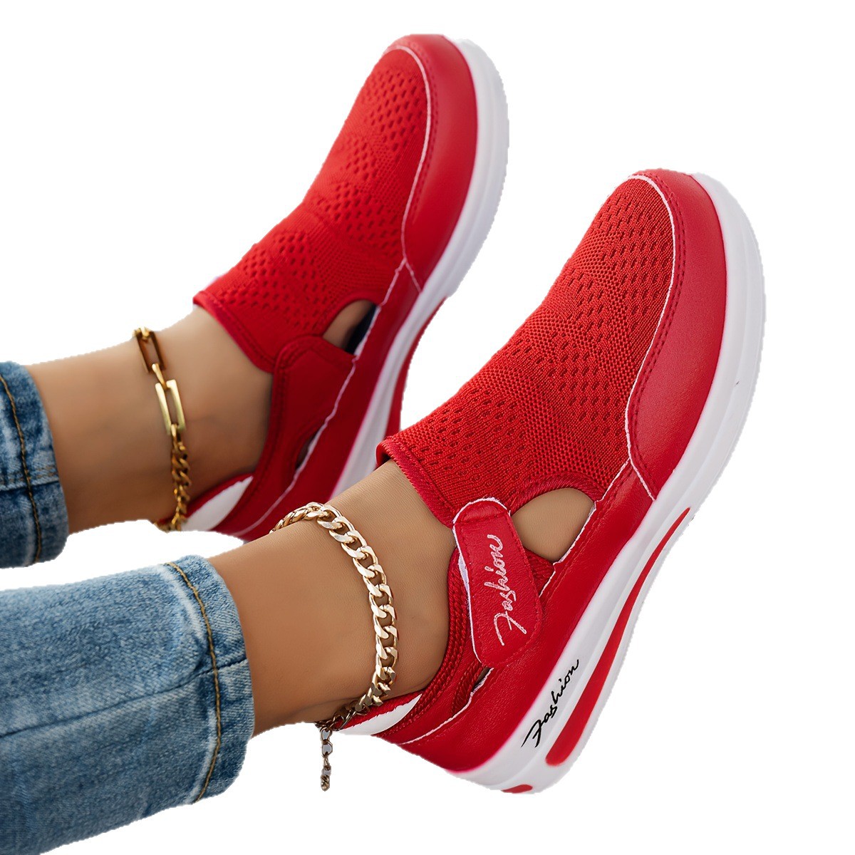 Women's Flyknit Breathable Casual Wedge Chunky-Soled Sneakers