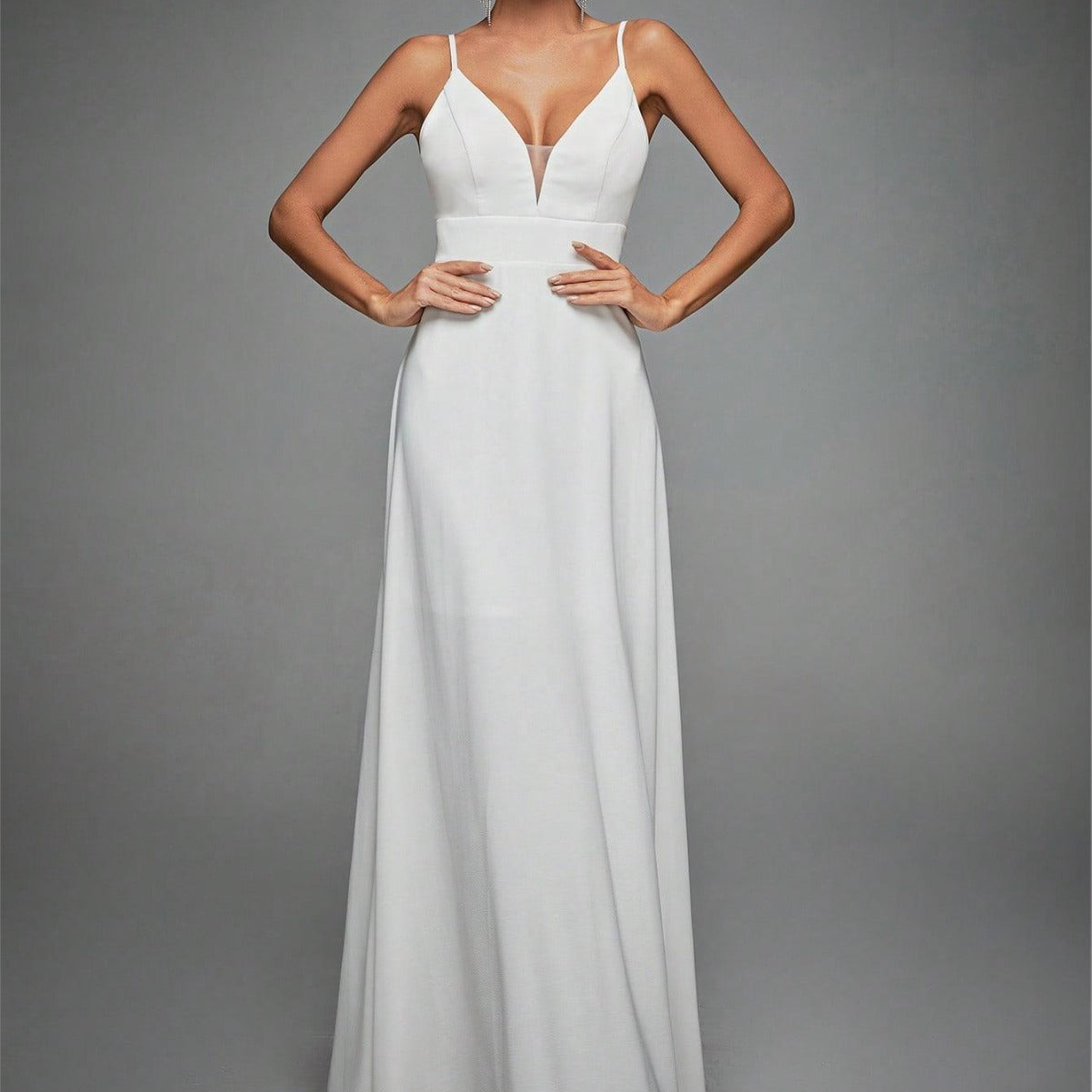 New Lace V-Neck Strap Evening Gown