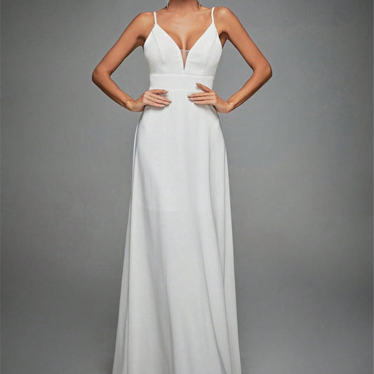 New Lace V-Neck Strap Evening Gown