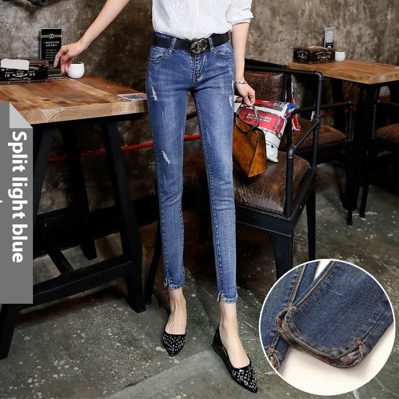 Cropped Jeans Women's Skinny Stretch Tight Ripped Pencil Pants