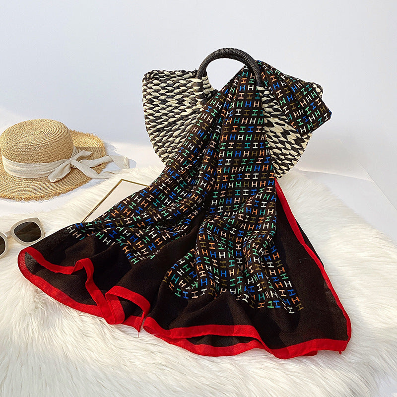 Printed Silk Scarf Women's Fashion Rolled Cotton And Linen Silk