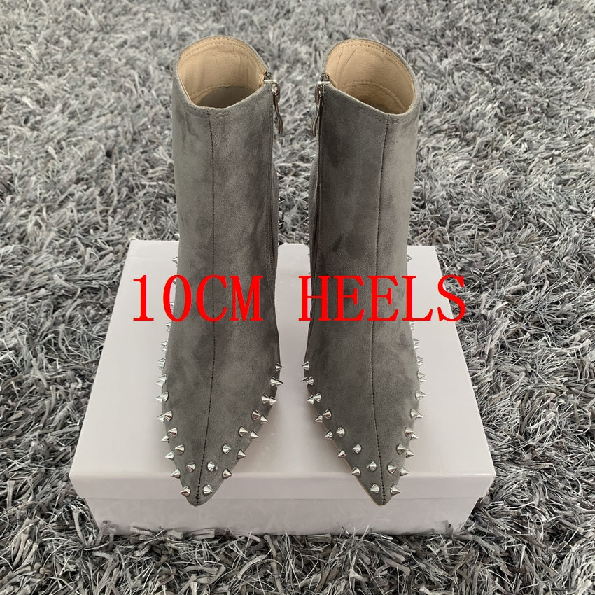 Suede Pointed Gray Rivets Women's Boots Side Zipper British Style Martin Boots