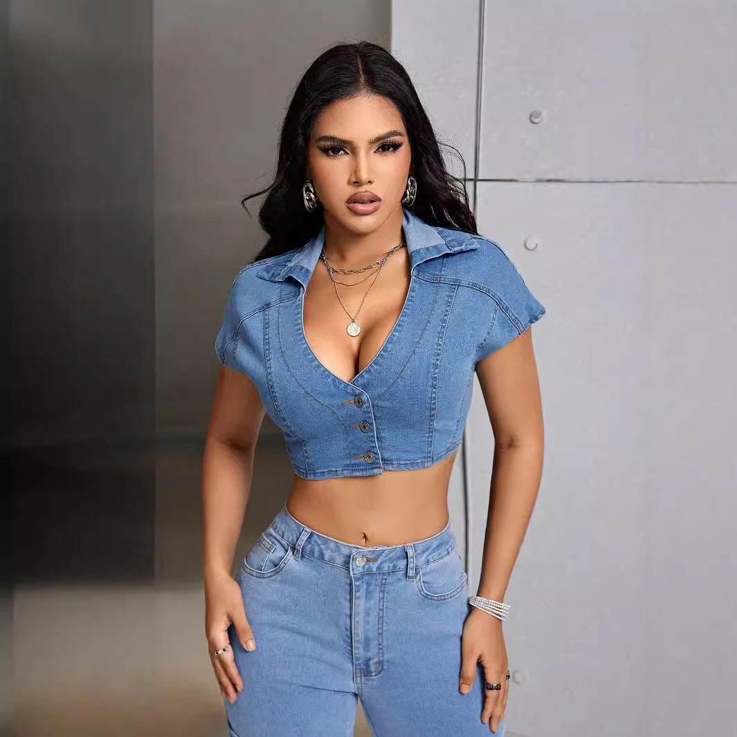 Stylish Womens Casual Streetwear Denim Top