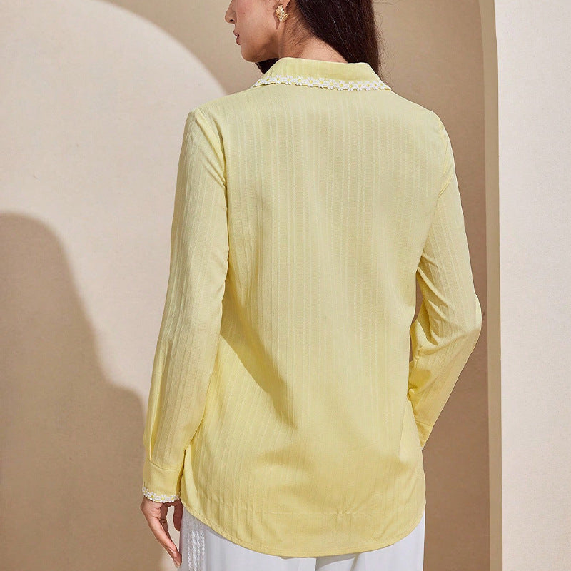 Europæisk og amerikansk temperament blonde langærmet skjorte ensfarvet cardigan top