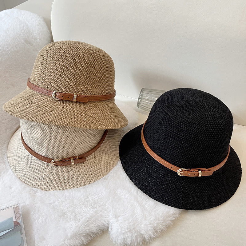 Women's Vintage Style Linen Knit Belt Basket Hat