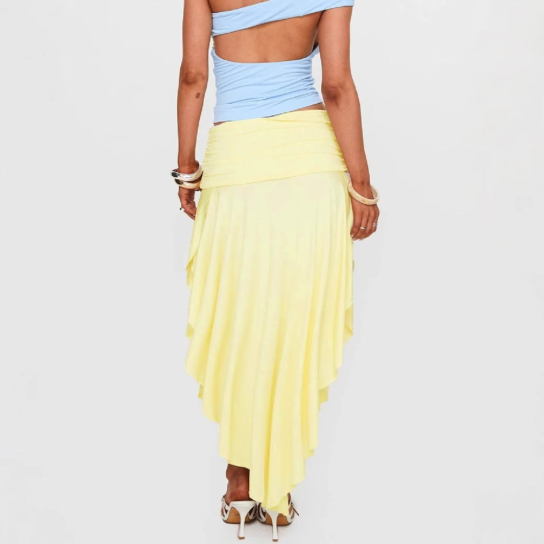 Elegant Pleated Asymmetrical Split Skirt