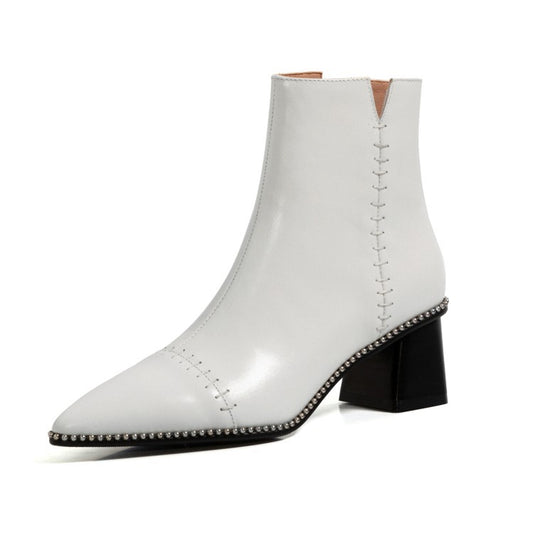 All-match Metal Bead High-heel Martin Boots Simple Nude Boots