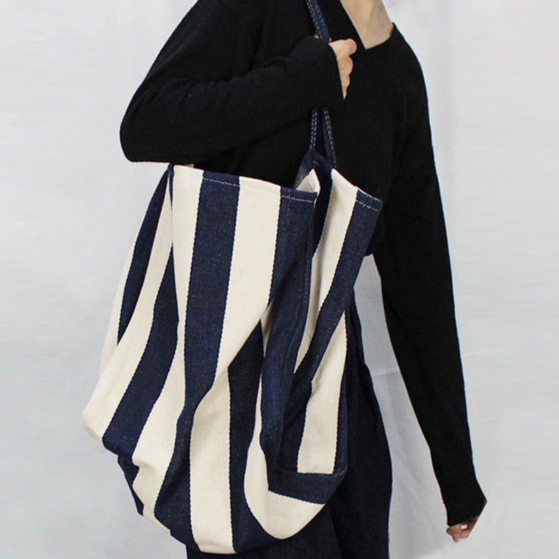 Retro Canvas Large Capacity Women's Fashion Stripe Shoulder Bag