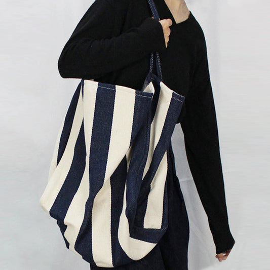 Retro Canvas Large Capacity Women's Fashion Stripe Shoulder Bag