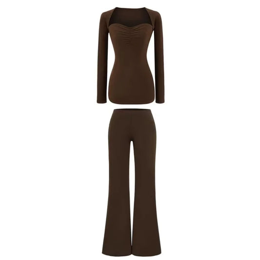 Sleeveless Long-Sleeve Draped Knit Flare Pants Set