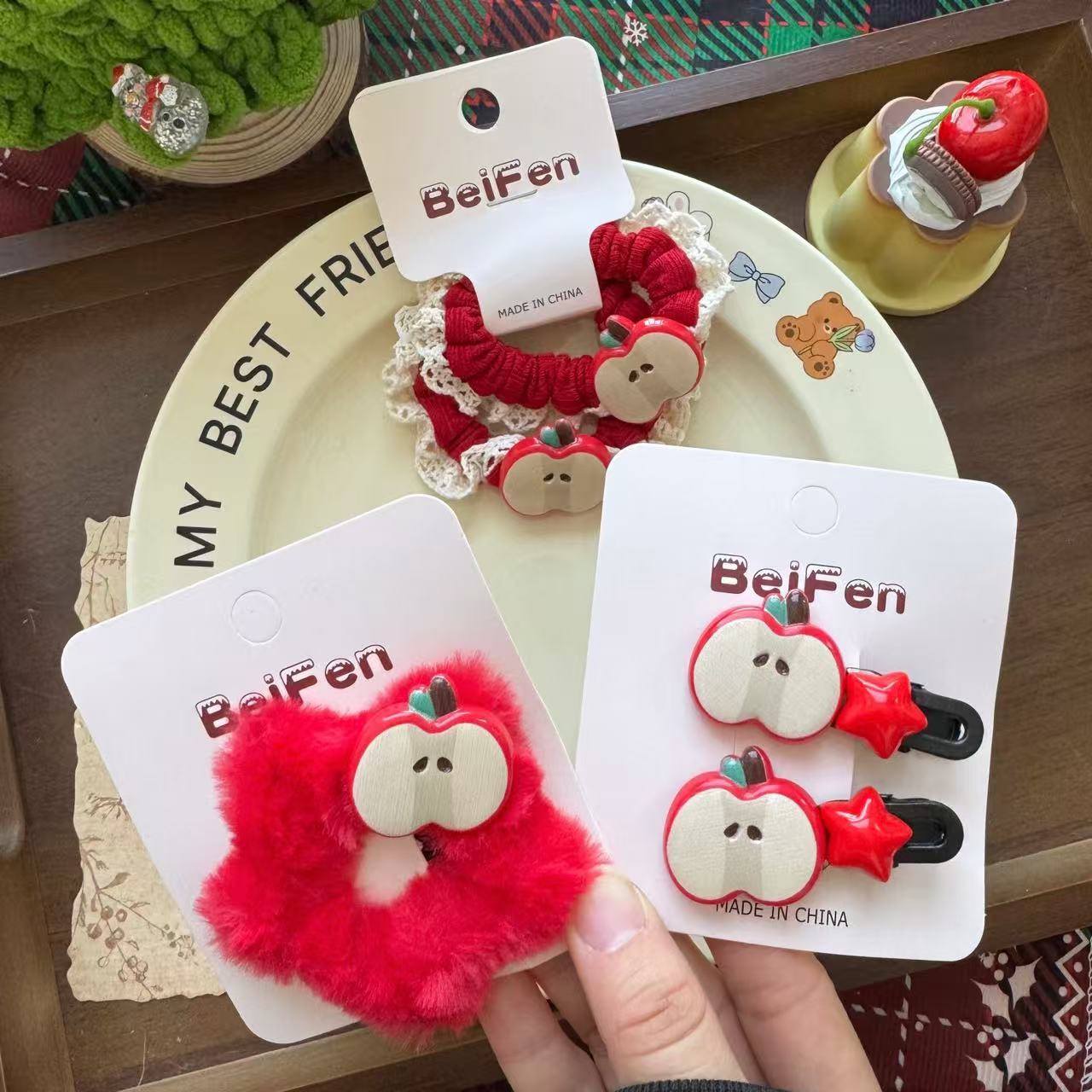 Creative Cartoon Apple And Star Hair Accessories With Christmas And New Year Themes
