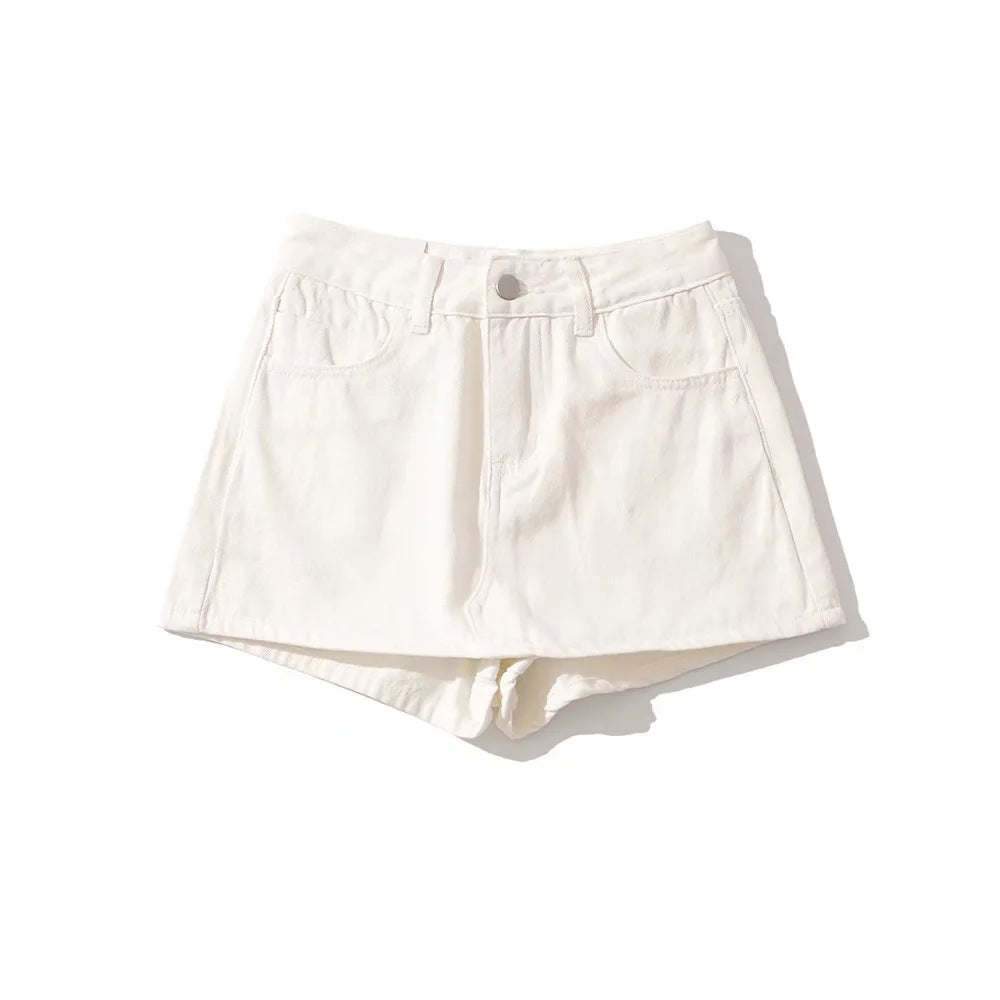 High Waist One Button Short Net Surface Denim Skirt