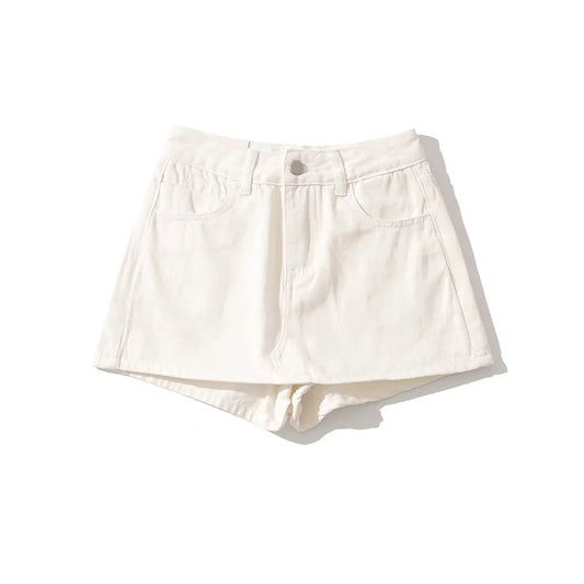 High Waist One Button Short Net Surface Denim Skirt