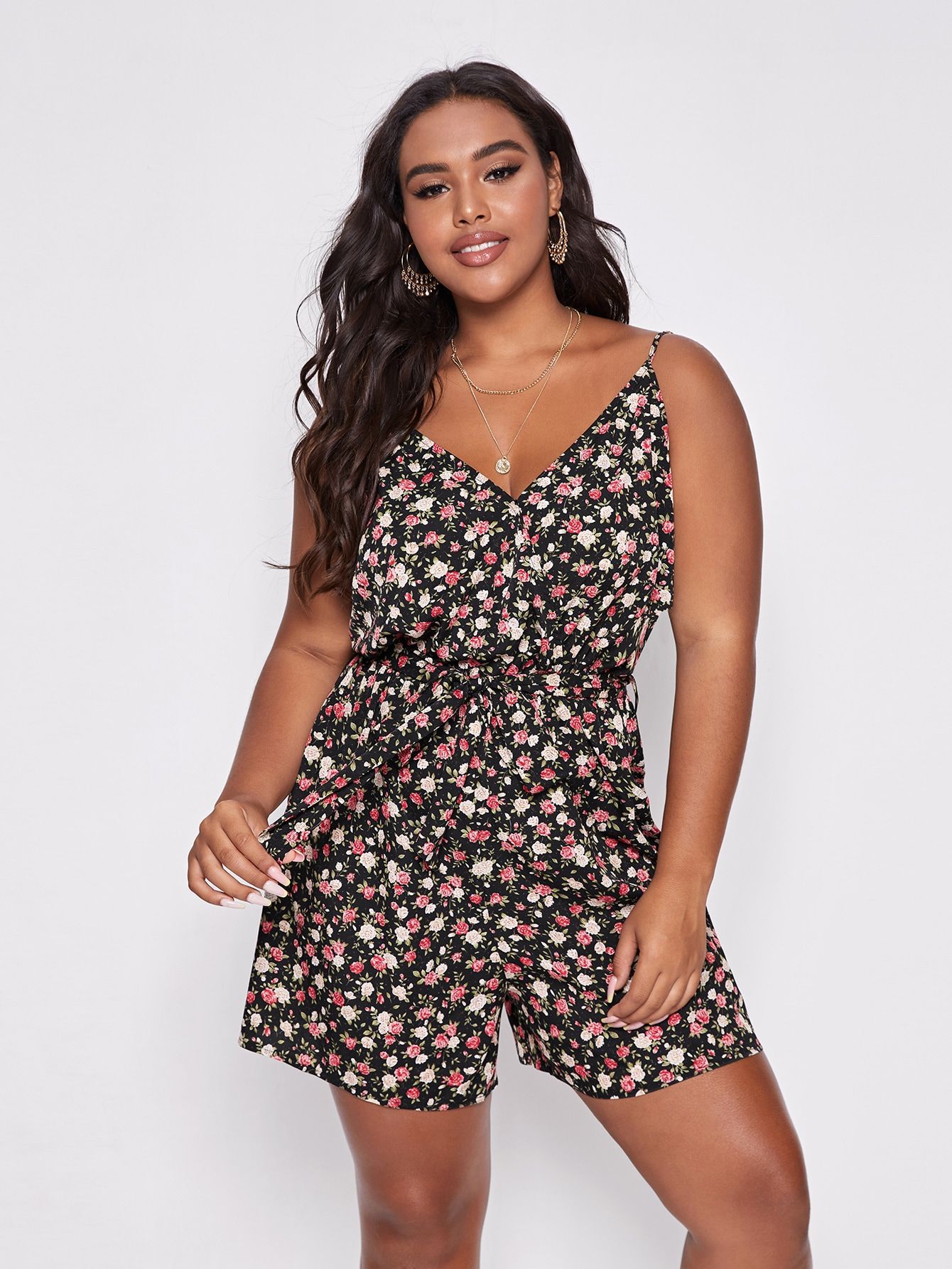 Ladies Plus Size Suspender Loose Fat Girl Jumpsuit Shorts