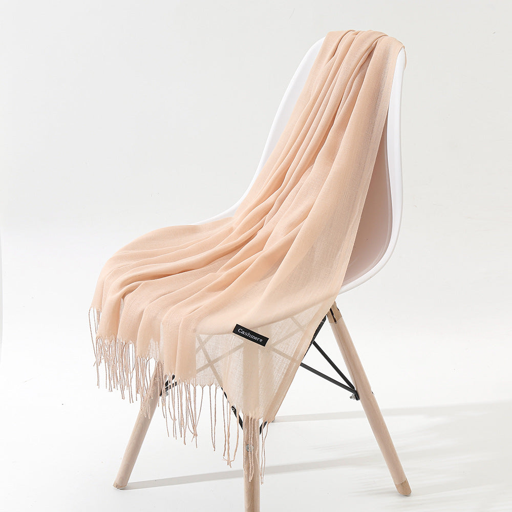New Japanese And Korean Women's Long Autumn And Winter Cashmere-like Simple And Comfortable Versatile Fashion Solid Color Tassel Scarf Shawl