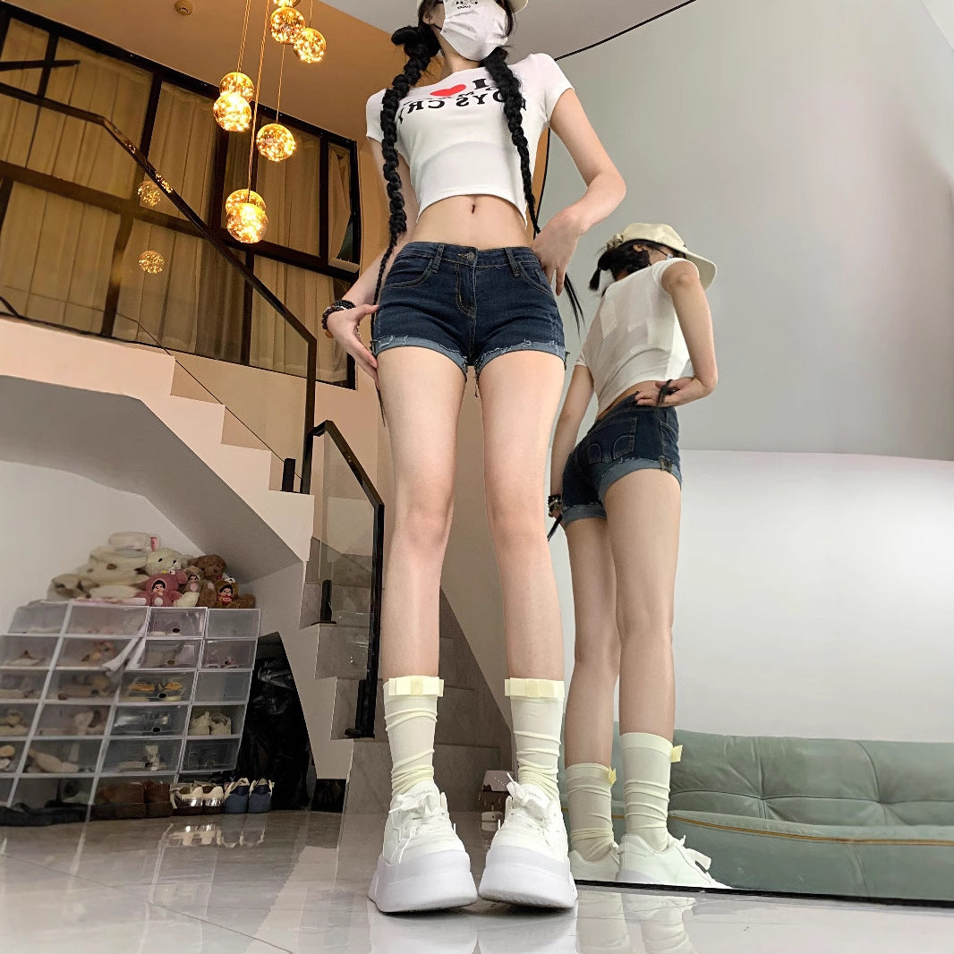 Summer American-style Vintage Denim Shorts For Women