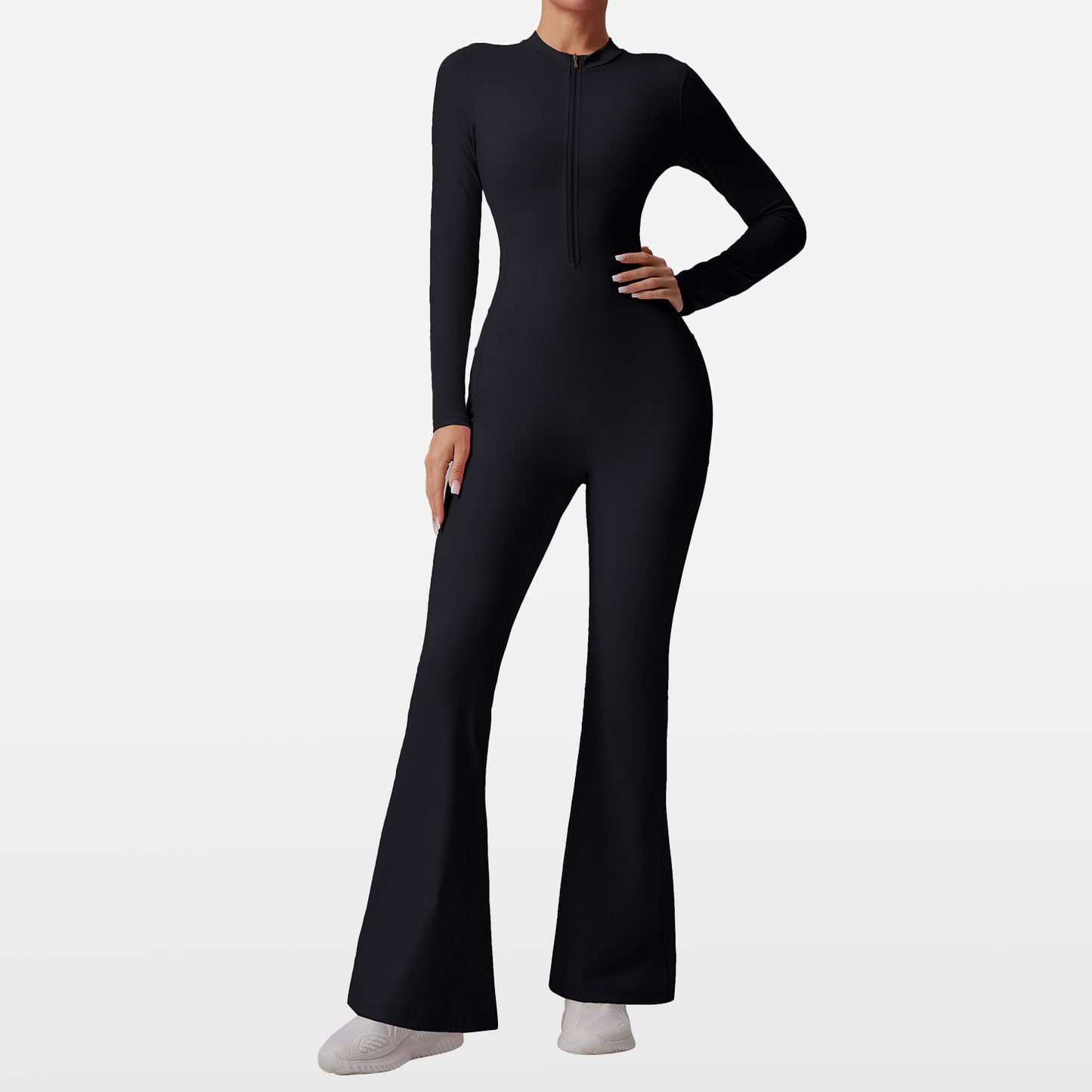 Slim-fit Bare-feel Long-sleeve Yoga Jumpsuit With A Zipper
