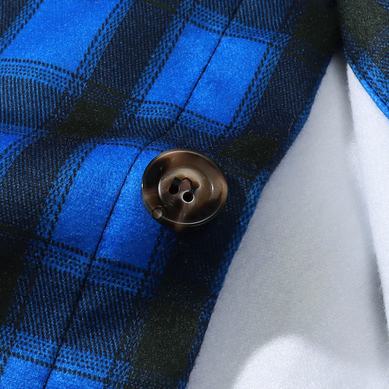 Mænds Hong Kong-stil Casual Langærmet Ternet Fleece Tyk Skjorte