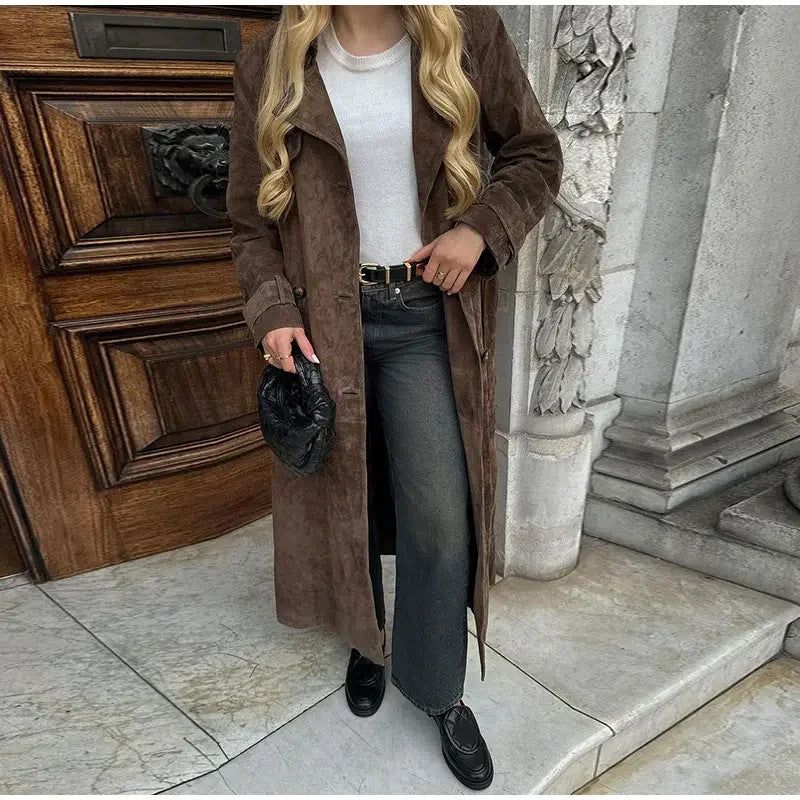 Jesienny damski elegancki płaszcz trencz