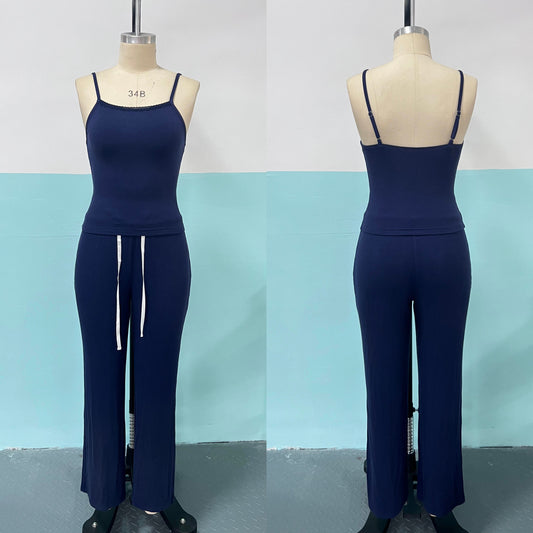 Fashionable Casual Top And High-waisted Drawstring Pants Set
