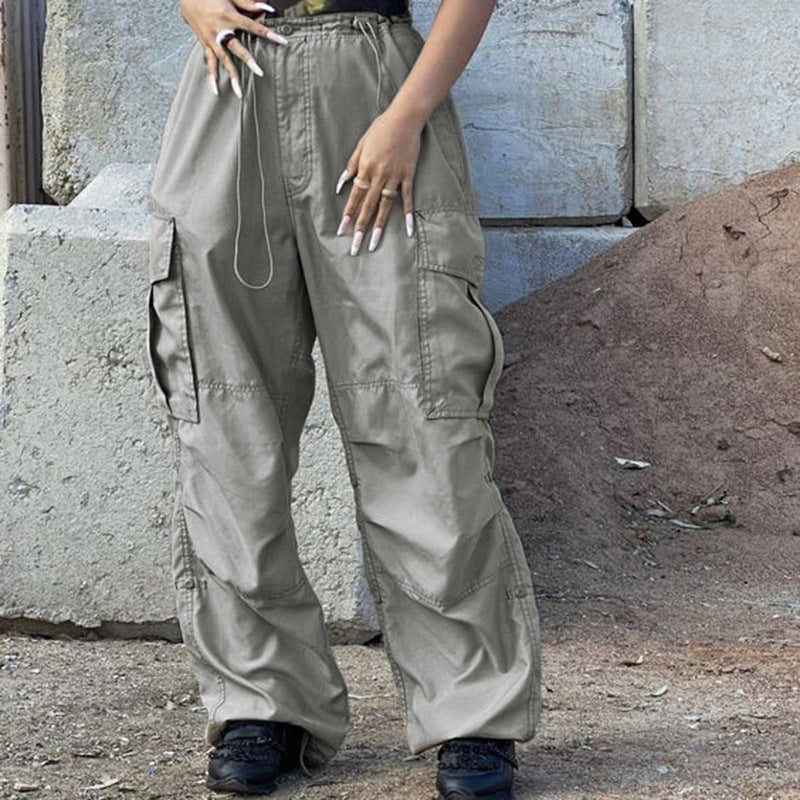 Large Pocket Light Casual Straight Trousers