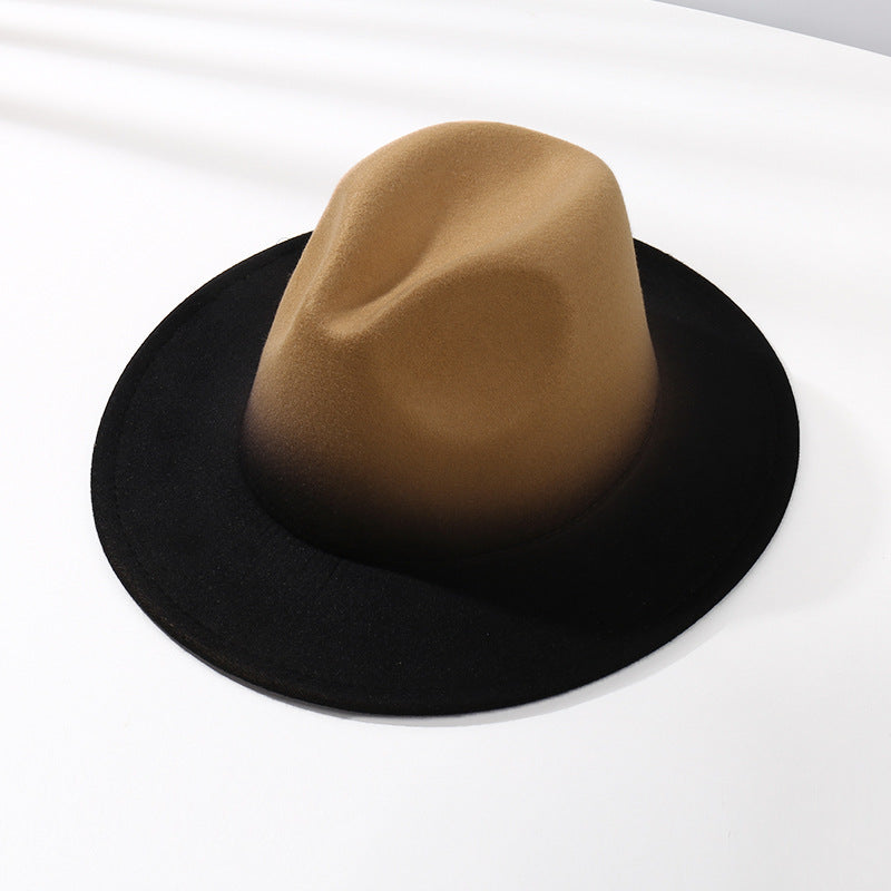 Moderigtig Fedora-hat med farvegradient og flad skygge i uldfilt