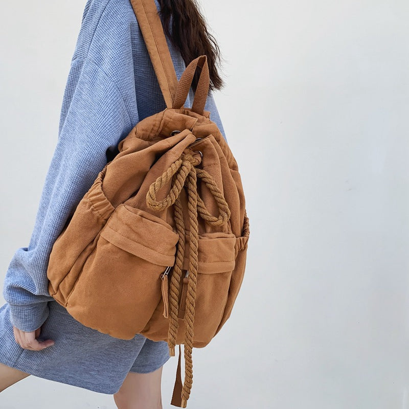 Backpack Canvas Drawstring Backpack Simple Travel Large Capacity Computer Bag