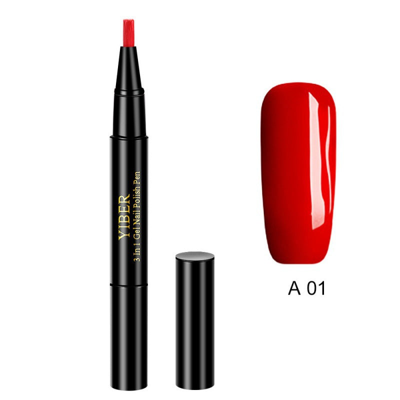 5pcs Nail Polish Pen 3 In 1 One Step Glue Pen Multicolor
