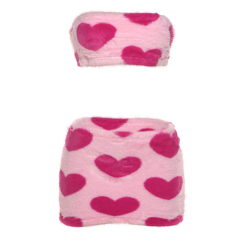 Cute Heart-print Midriff-baring Skirt For Sassy Girls