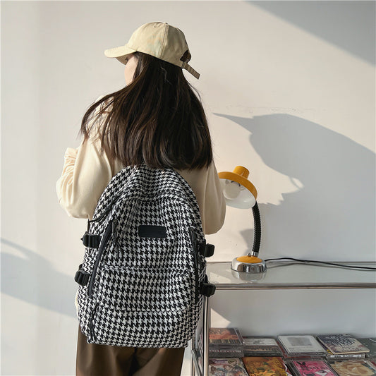 Original Knitted Houndstooth Simple Versatile Large Capacity Backpack