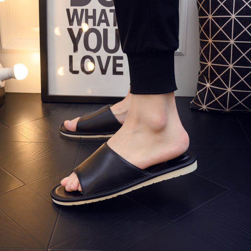 High-end Japanese-style Leather Slippers For Home Usequiet And Perfect For Indoor Wooden Floors