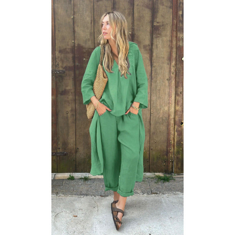 Shirt And High-waisted Loose-fitting Pants Workwear Set