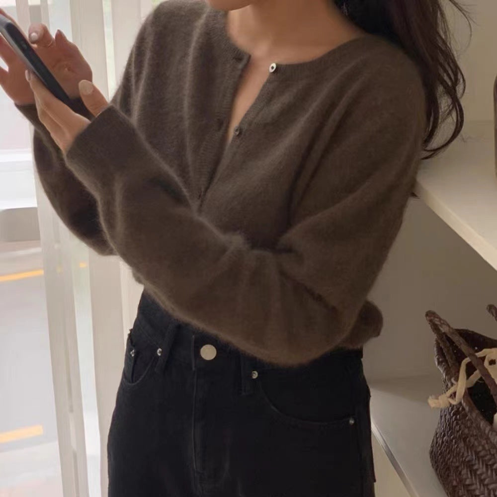 Short Round Neck Bandage Dress Base Sweater Coat Top