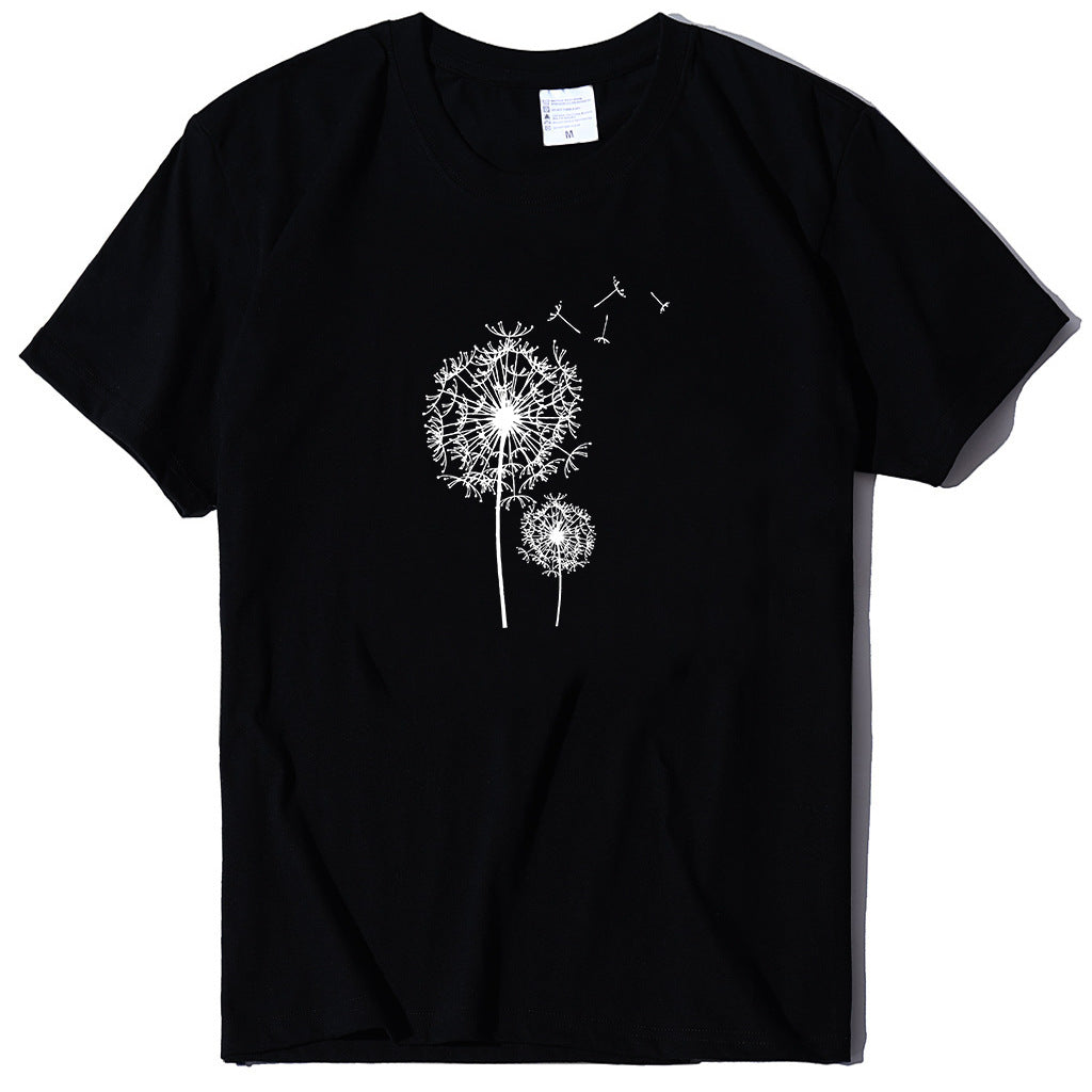 Mælkebøttemønstret mellemlang T-shirt med korte ærmer