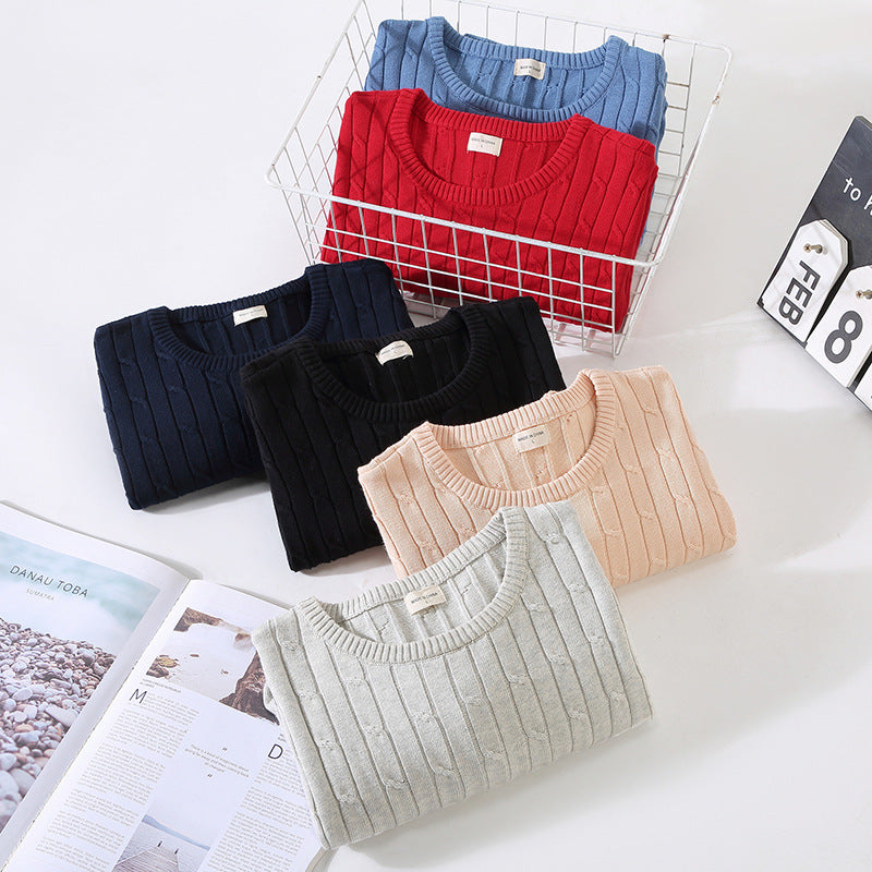 Thick Needle Solid Color Knitwear Sweater Twist Slim Fit