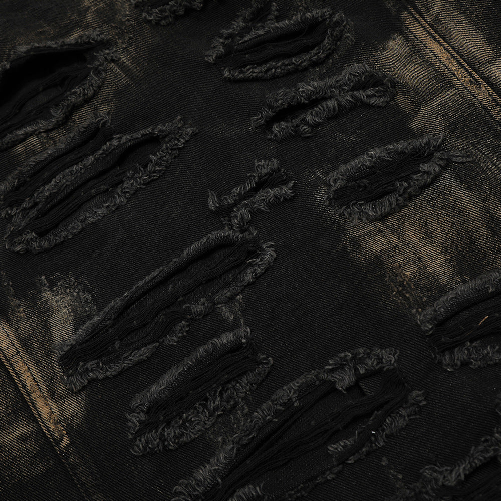 Waste Soil Wind Spray Painting Ripped Distressed Denim Clothes Jacket