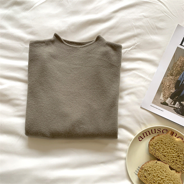 Simple Casual Stand Collar Shoulder Long Sleeve Sweater