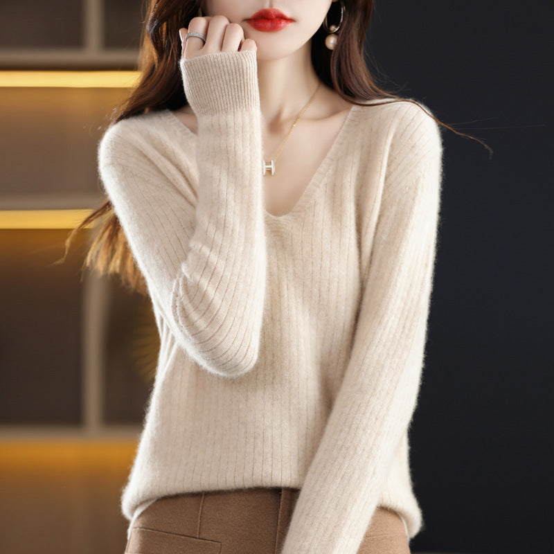 Women's Knitwear V-neck Pullover Base Drawstring Plus Size Short Sweater