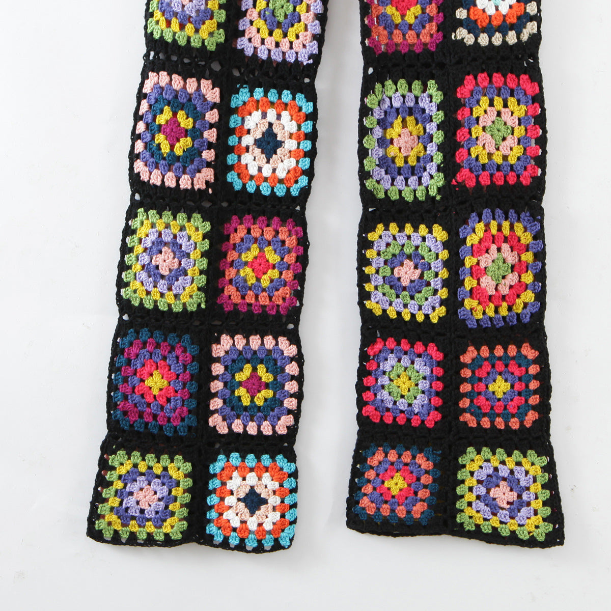 High Waist Colorful Flowers Pattern Handmade Crocheted Trousers
