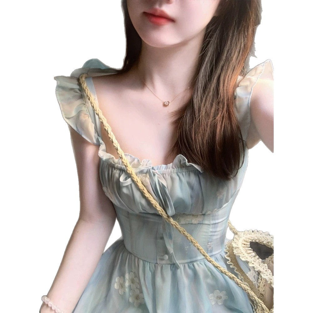 Backless Floral Maxi Dress With A Bow Tie Neckline