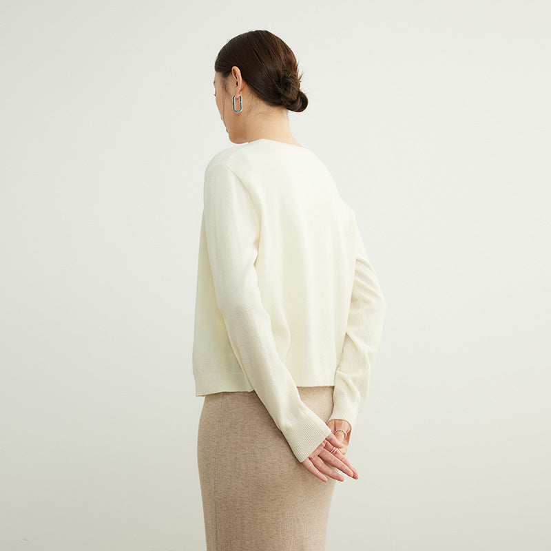 Spring Round Neck Knitted Cardigan Women's Thin Long Sleeve Sweater Coat