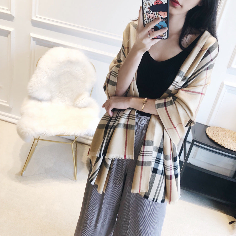 Fashion Plaid Cashmere Sjal Tofarvet Tørklæde